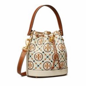 Tory Burch T Monogram Contrast Embossed Bucket Bag - New Ivory NWT